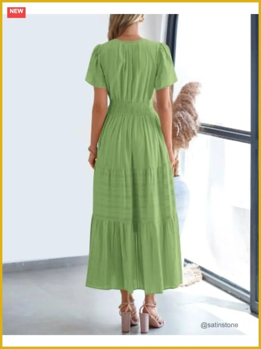 Womens Maxi Dress Short Sleeve V Neck Tiered Boho Sundress with Pockets